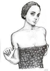 Ink drawing for sale – original female portrait artwork 220B by Dario Moschetta, black ink on 240gsm paper A4