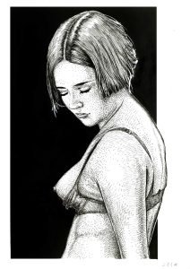 Erotic ink drawing for sale – side view of woman in lingerie by Dario Moschetta