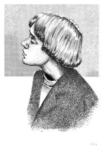 Textured ink portrait drawing for sale by Dario Moschetta – detailed male profile rendered in black ink and stippling on paper