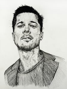 Male portrait ink drawing – expressive handmade artwork in black ink.