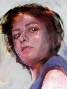 Expressive contemporary female portrait painting by Dario Moschetta