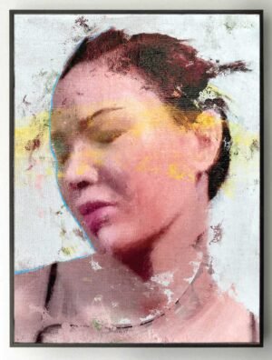 framed female mixed media portrait – “Portrait 456” original artwork for sale