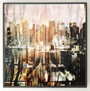 New York cityscape painting – mixed media artwork by Dario Moschetta