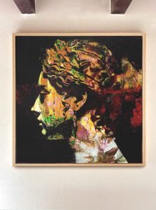 Framed View – Contemporary profile portrait painting on canvas by Dario Moschetta