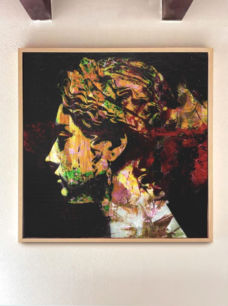 Framed View – Contemporary profile portrait painting on canvas by Dario Moschetta