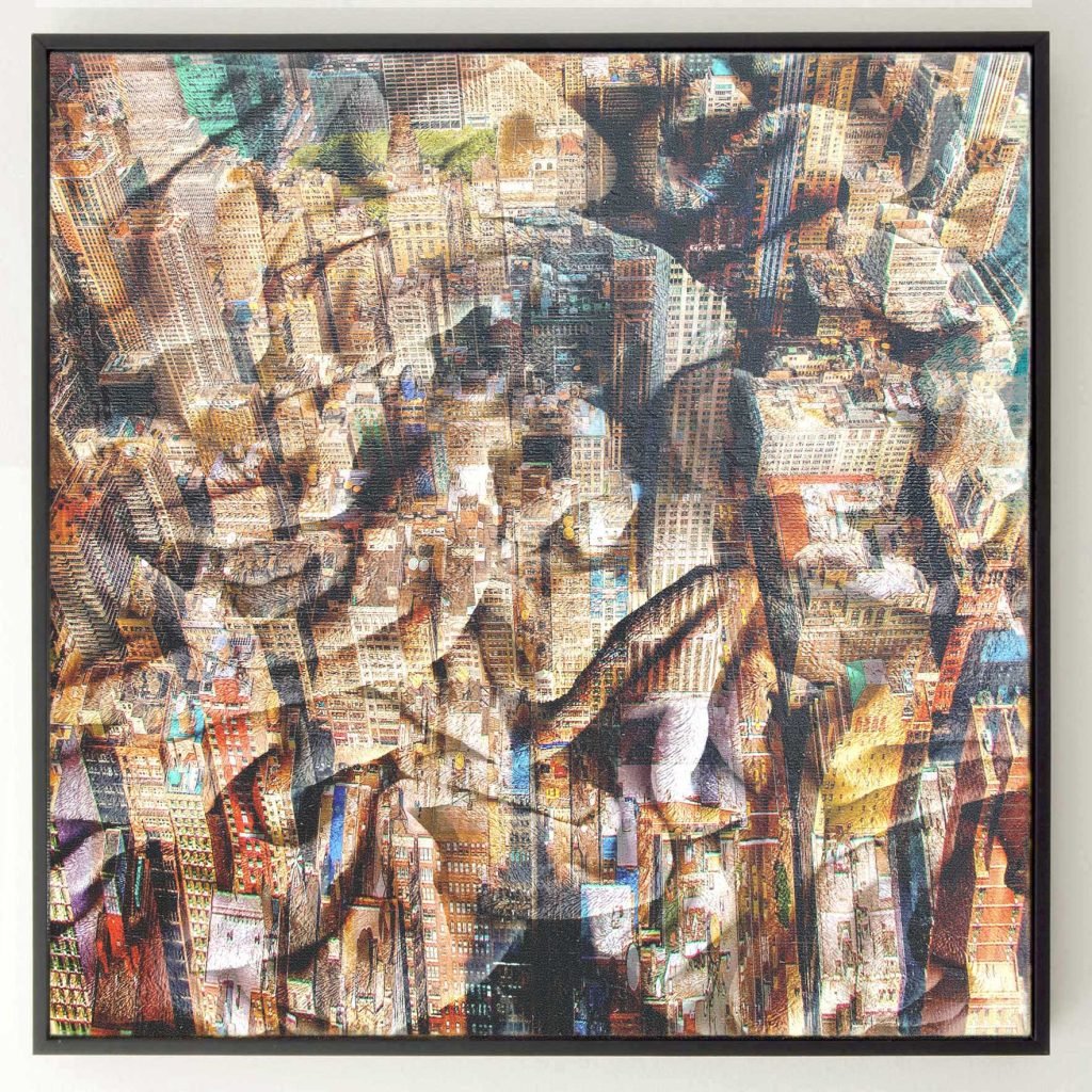 Abstract aerial cityscape painting of New York by Dario Moschetta