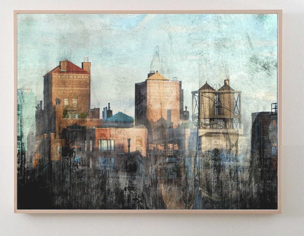 New York rooftop painting with water towers by Dario Moschetta