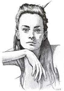 female portrait ink drawing – original handmade artwork by Dario Moschetta