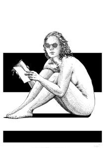 original female nude ink drawing for sale – Sunshade by Dario Moschetta