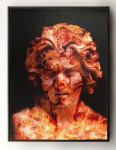 Mixed media classical bust painting in warm tones – contemporary artwork by Dario Moschetta