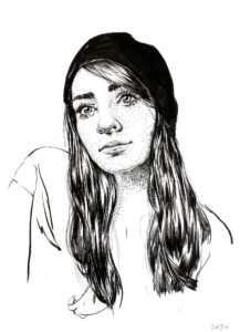 female ink portrait drawing – original handmade artwork by Dario Moschetta
