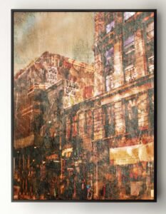 New York mixed media painting with expressive colors and urban texture by Dario Moschetta