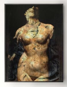 Ancient bust contemporary mixed media displayed in a modern interior setting by Dario Moschetta