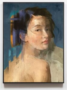 Modern female portrait painting by Dario Moschetta in abstract contemporary style – sold artwork on canvas 40x53 cm