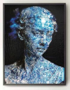 blue portrait painting for sale – contemporary artwork by Dario Moschetta