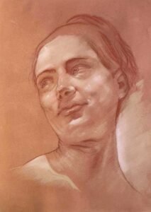 Classic female head profile drawing in red chalk on paper – by Dario Moschetta | Profilo testa femminile disegno a sanguigna | Dessin tête profil féminin | Dibujo perfil cabeza mujer | Kopfprofil-Zeichnung Frau