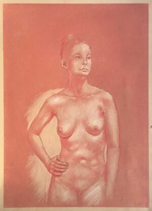 Female nude academic drawing on red paper by Dario Moschetta – sanguine, pencil and pastel artwork | Disegno accademico nudo femminile su carta rossa | Dessin nu féminin sur papier rouge | Dibujo académico desnudo femenino | Weibliche Aktzeichnung auf rotem Papier