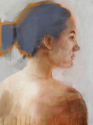 Mixed media portrait painting of a woman in profile by Dario Moschetta, titled “Contour Memory”