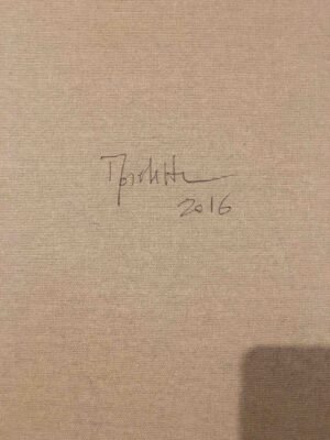Back of the canvas with the artist’s signature, Human Aerodynamic 15 by Dario Moschetta