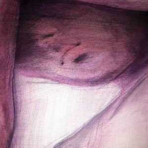 Détail intime de la partie supérieure d’un nu féminin à l’huile
