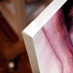 Corner view of the stretched canvas of Human Aerodynamic 15, oil painting by Dario Moschetta