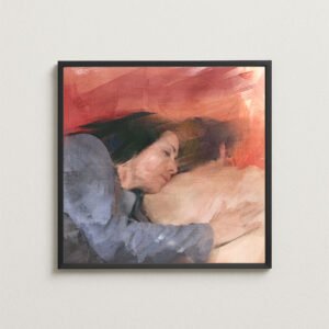 Framed version of Resting Soul painting – poetic figurative artwork with subtle emotion