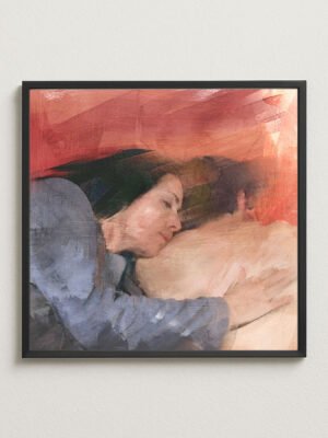 Framed version of Resting Soul painting – poetic figurative artwork with subtle emotion
