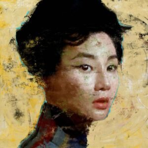 In the Mood for Love portrait painting in mixed media on canvas