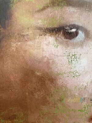 Close-up of In the Mood for Love portrait painting – eye detail