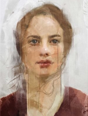 magical mystery modern mixed media portrait painting by Dario Moschetta