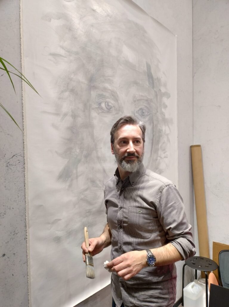 Dario Moschetta next to the canvas at an early stage, MIDO 2024