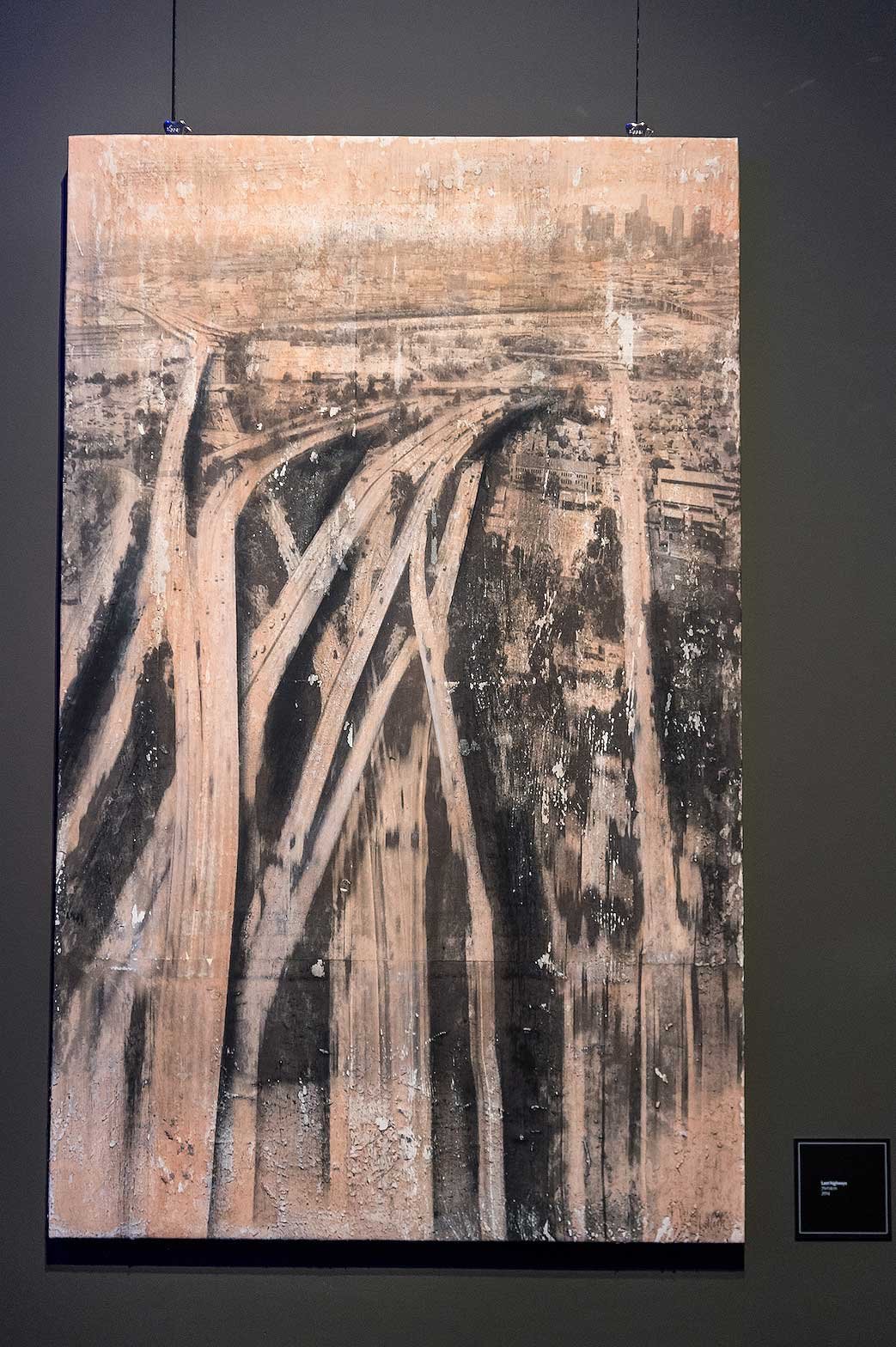 Lost Highways artwork by Dario Moschetta presented at Torre Velasca Milano 2016 – modern cityscape painting