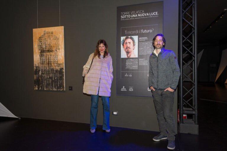 Dario Moschetta with Mariella Di Rao at the Torre Velasca exhibition, Milan 2016