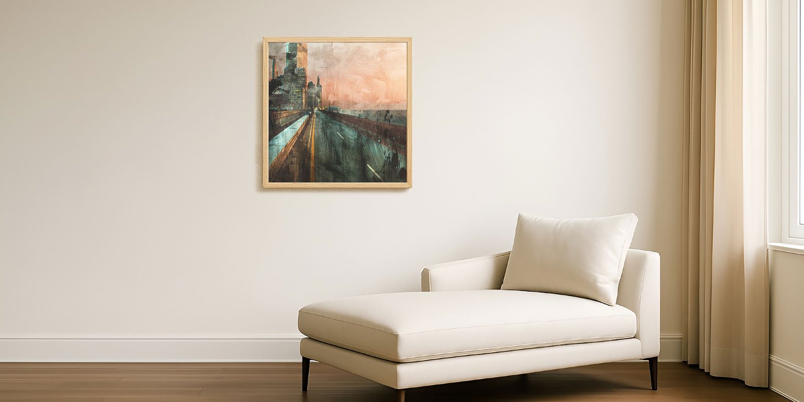 Moody cityscape painting for sale – Last Lights by Dario Moschetta