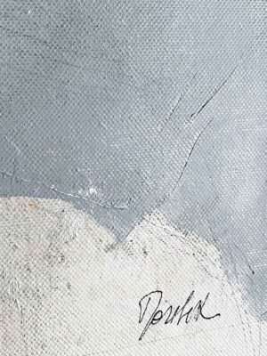 Detail of Silent Gaze painting, artist signature on acrylic and pastel canvas artwork by Dario Moschetta