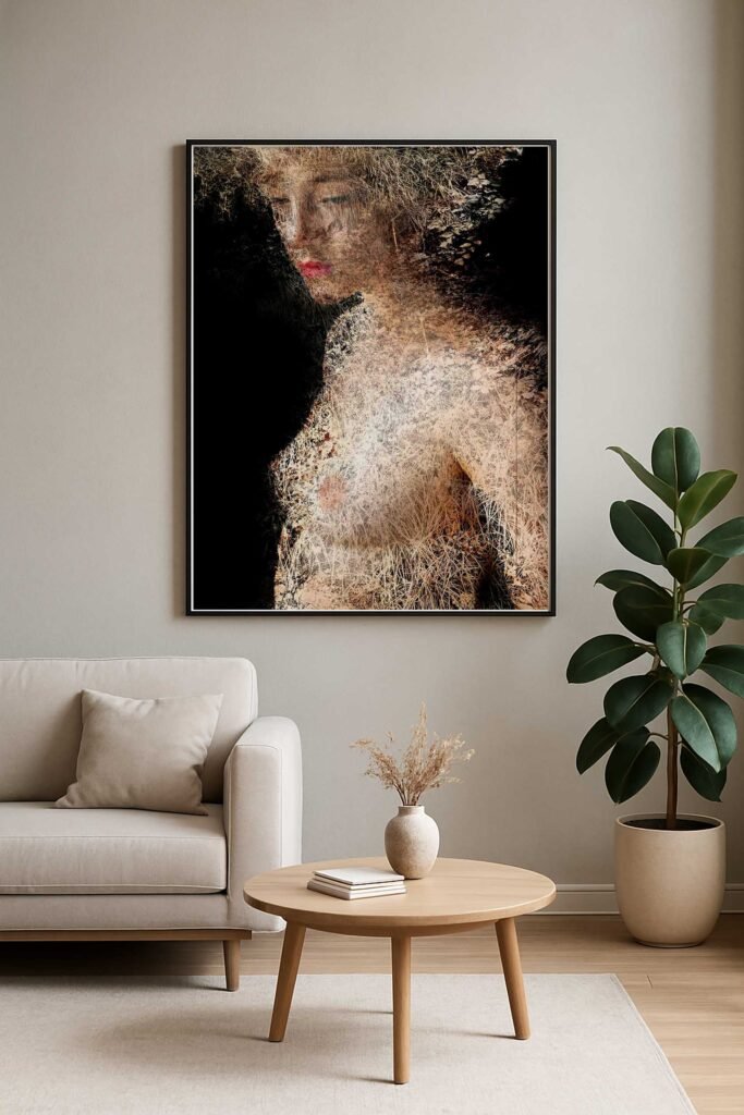 Large format contemporary fine art print Portrait 438 by Dario Moschetta – female nude mixed media artwork on paper