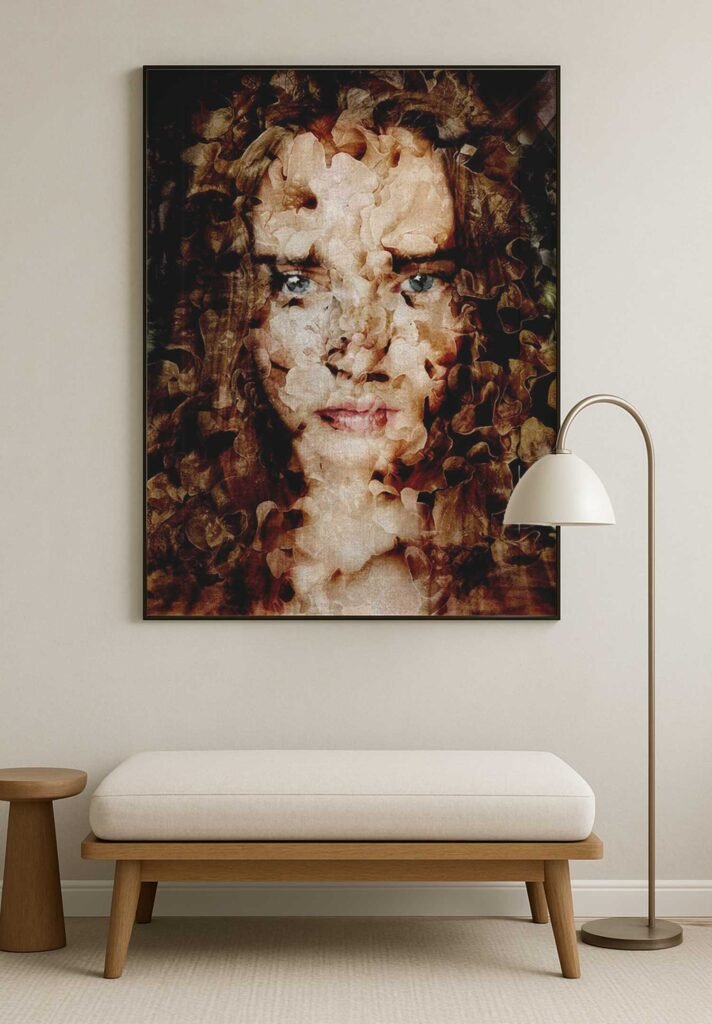 Large format contemporary portrait print Portrait 445 by Dario Moschetta, female mixed media fine art on cotton paper