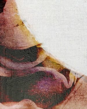Close-up detail of Portrait 457 by Dario Moschetta – textured mixed media surface on canvas
