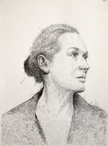 “Profile in Lines” – original female portrait ink drawing on paper by Dario Moschetta