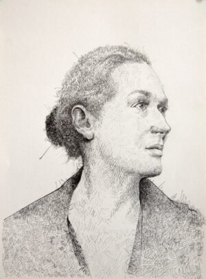 “Profile in Lines” – original female portrait ink drawing on paper by Dario Moschetta