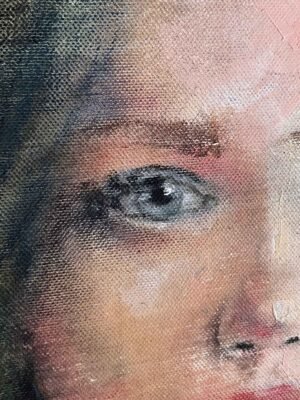 Eye detail of Silent Gaze, contemporary portrait artwork on canvas by Italian artist Dario Moschetta