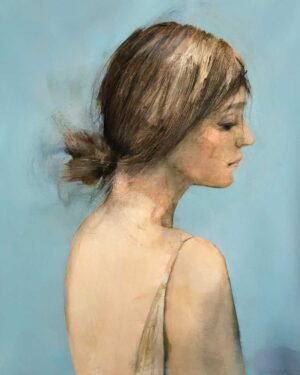 Silent Profile – female portrait artwork for sale, original acrylic and pastel painting on canvas by Dario Moschetta