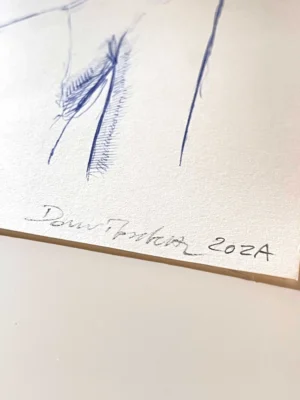 Artist signature on blue ballpoint portrait drawing by Dario Moschetta
