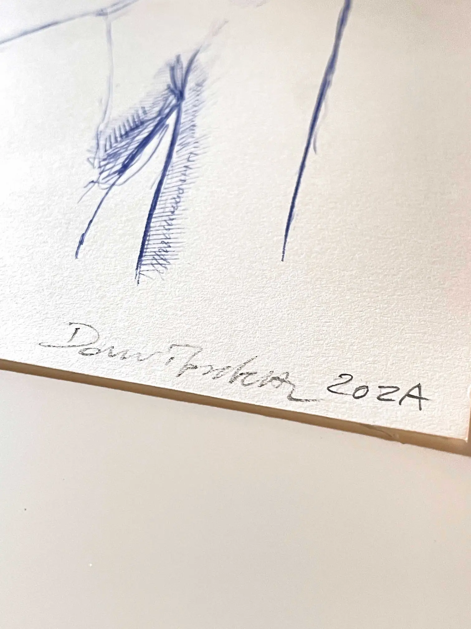 Artist signature on blue ballpoint portrait drawing by Dario Moschetta