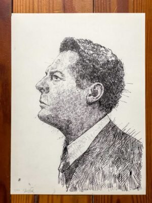 Original black ink male portrait drawing on 150gsm A4 paper by contemporary artist Dario Moschetta