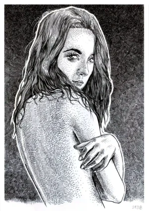 female ink portrait for sale titled 213B by Dario Moschetta, original drawing on 240gsm paper