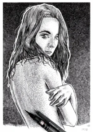 female ink portrait for sale with Staedtler pens by Dario Moschetta