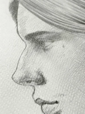 graphite portrait drawing for sale close-up highlighting pencil strokes and delicate tonal shading