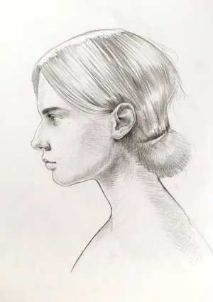 graphite portrait drawing for sale, female profile pencil artwork on 300gsm paper by Dario Moschetta