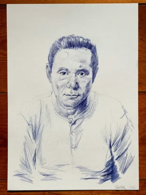 Male ballpoint portrait artwork on 150gsm paper signed by Dario Moschetta